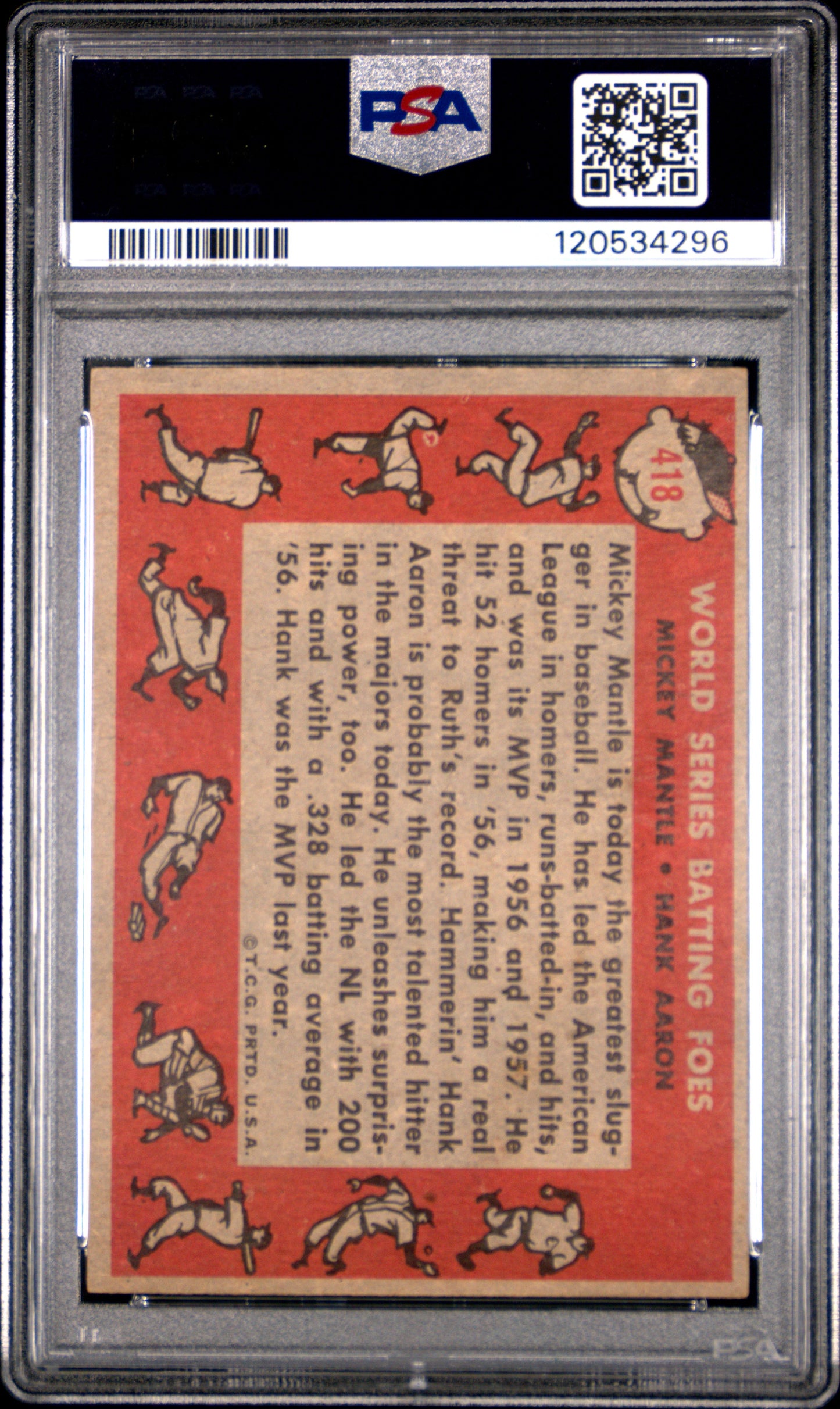 1958 Topps #418 World Series Batting Foes w/ Mickey Mantle PSA 4