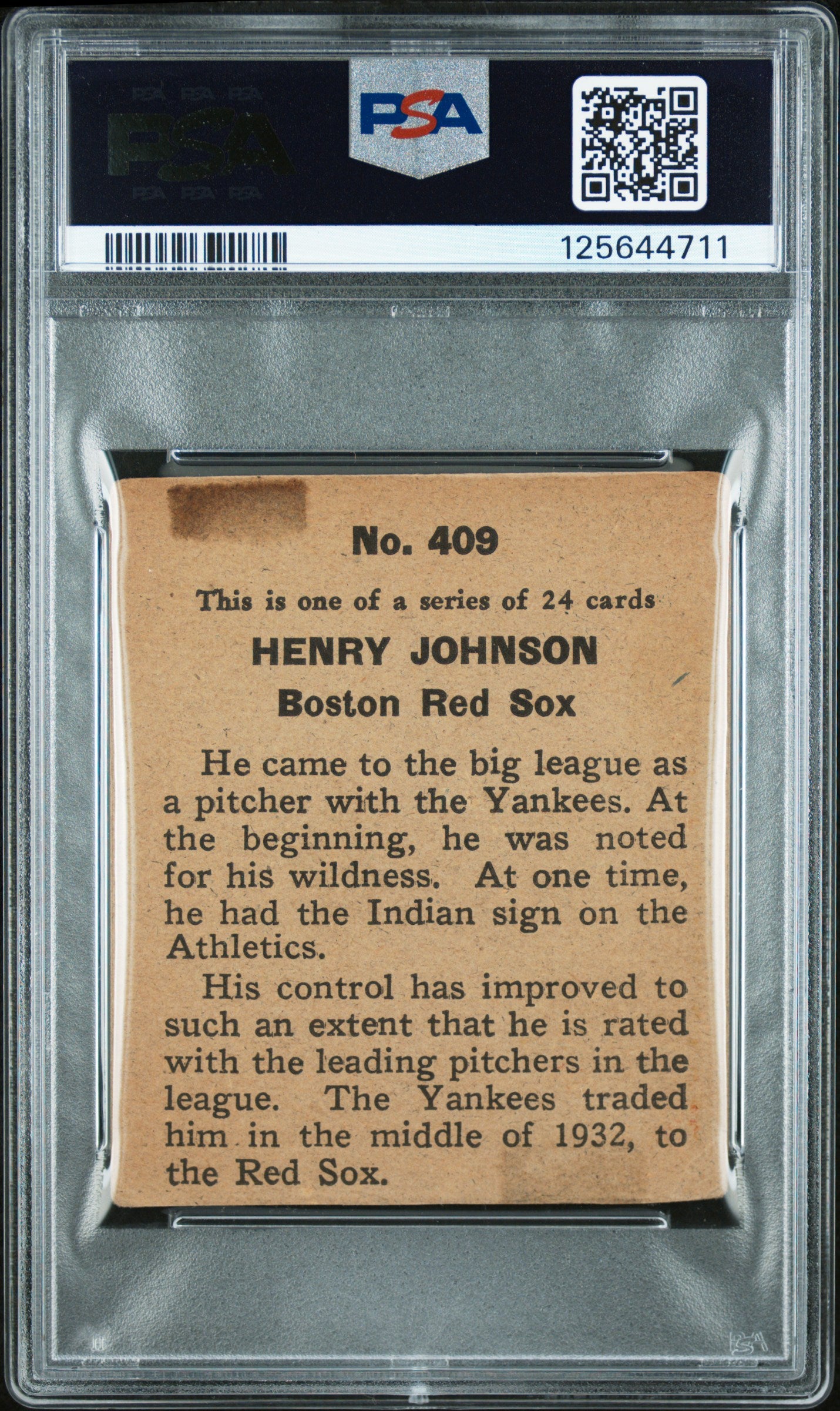 1933 Eclipse Import #409 Henry Johnson Red Sox PSA 2