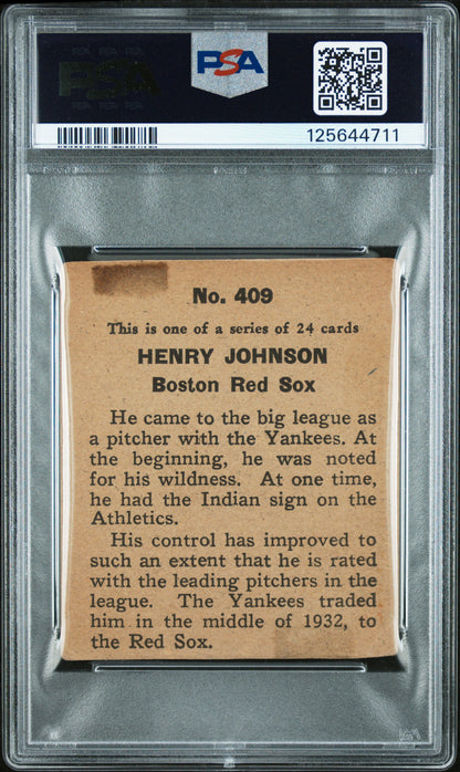1933 Eclipse Import #409 Henry Johnson Red Sox PSA 2