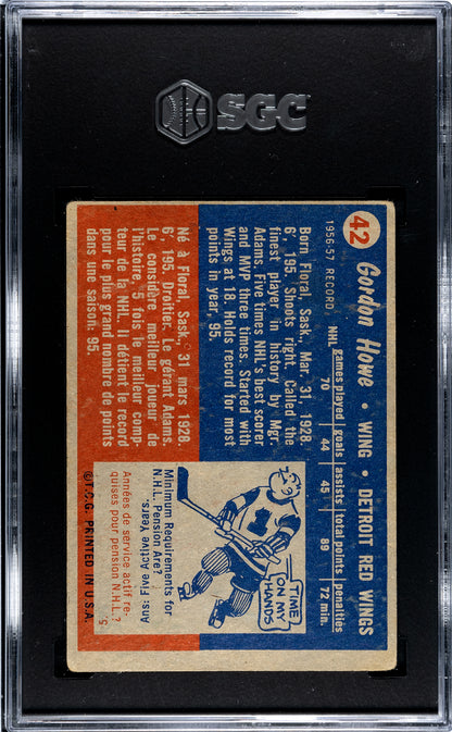 1957 Topps #42 Gordie Howe Red Wings SGC 2.5