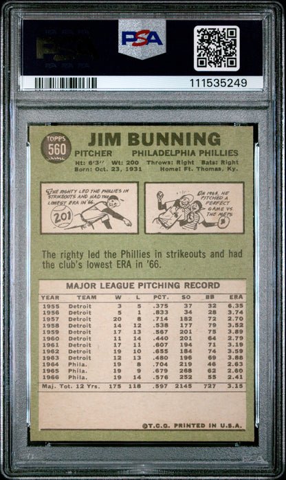 1967 Topps #560 Jim Bunning Phillies PSA 9