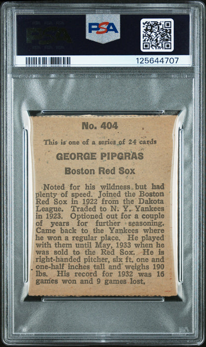 1933 Eclipse Import #404 George Pipgras Red Sox PSA 4