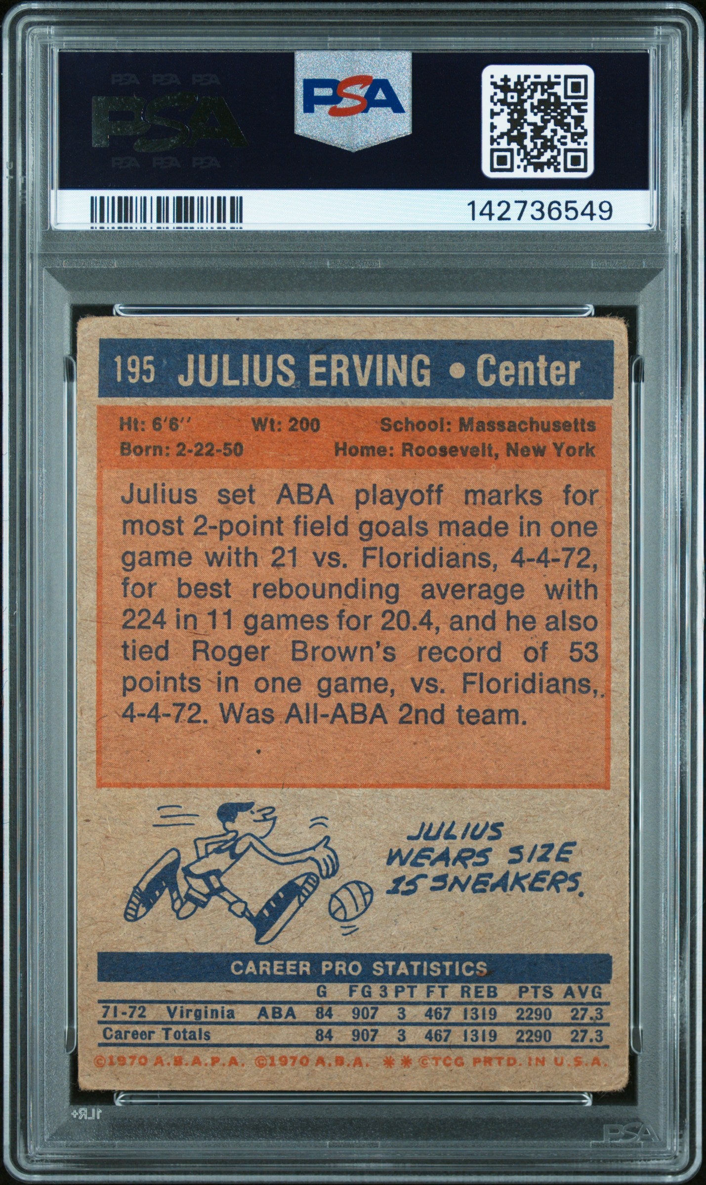 1972 Topps #195 Dr. J Julius Erving Rookie HOF Signed PSA Auto 10