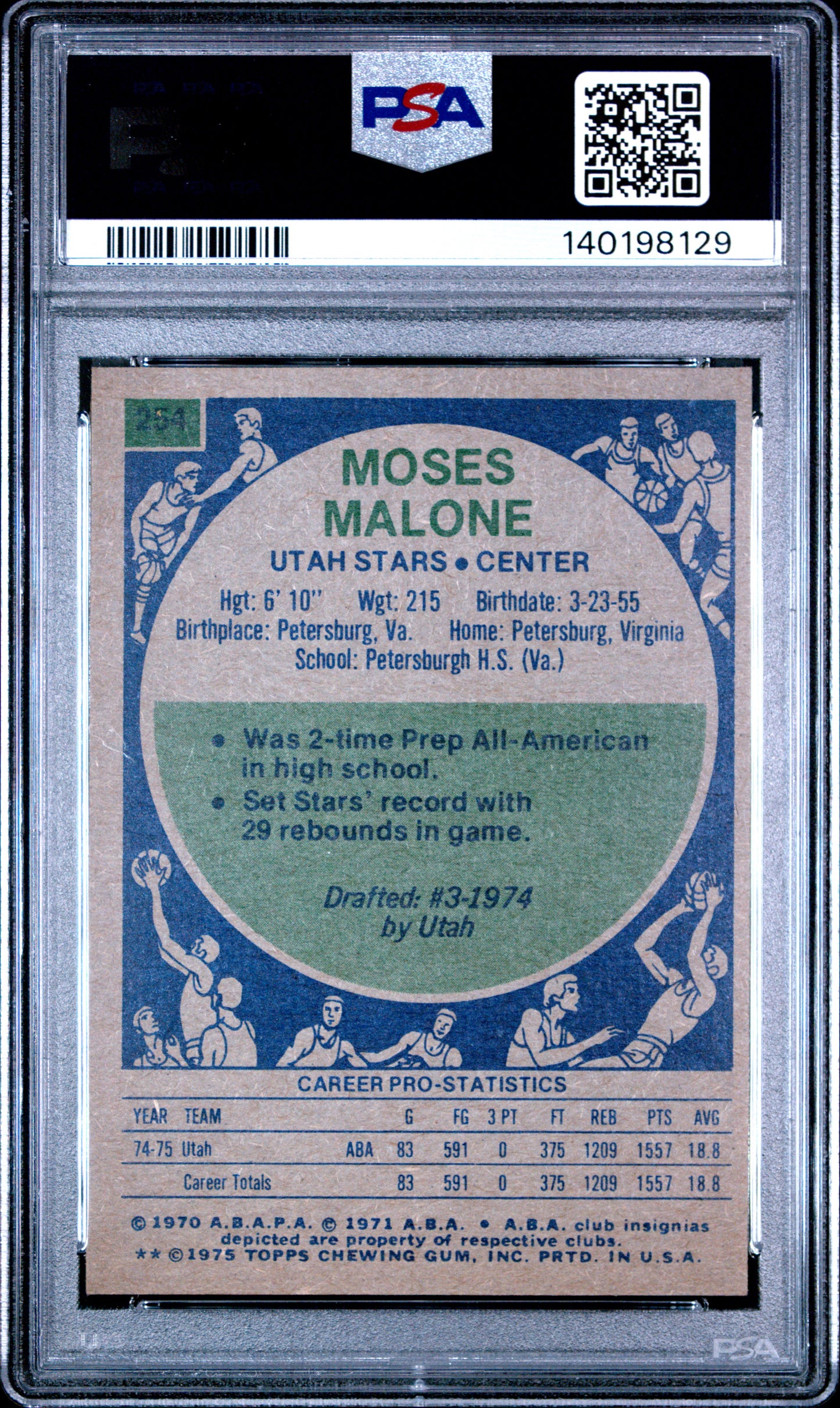 1975 Topps #254 Moses Malone Rookie HOF Utah PSA 8