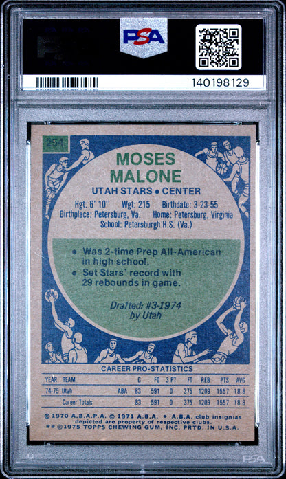 1975 Topps #254 Moses Malone Rookie HOF Utah PSA 8