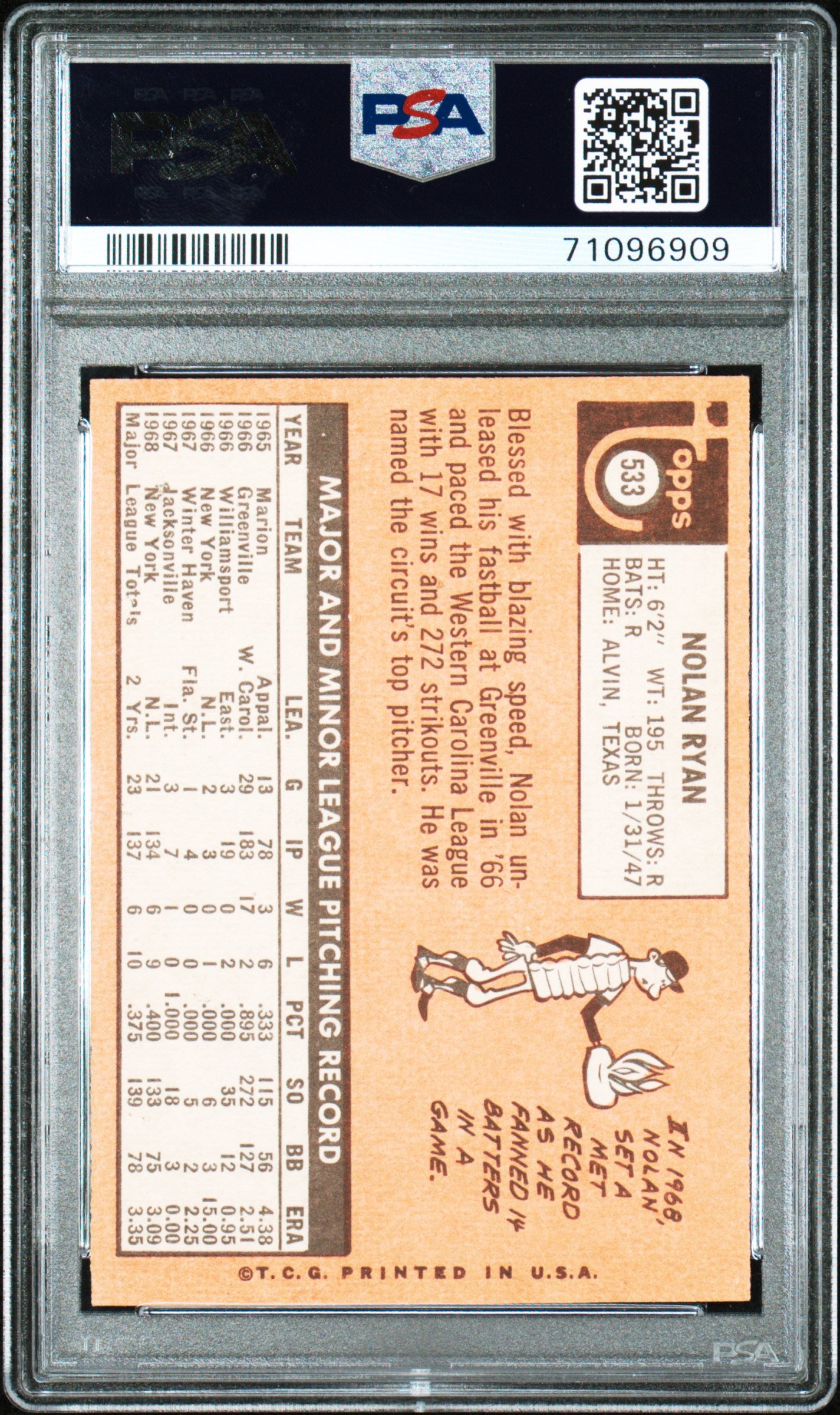 1969 Topps #533 Nolan Ryan 2nd Year PSA 6.5