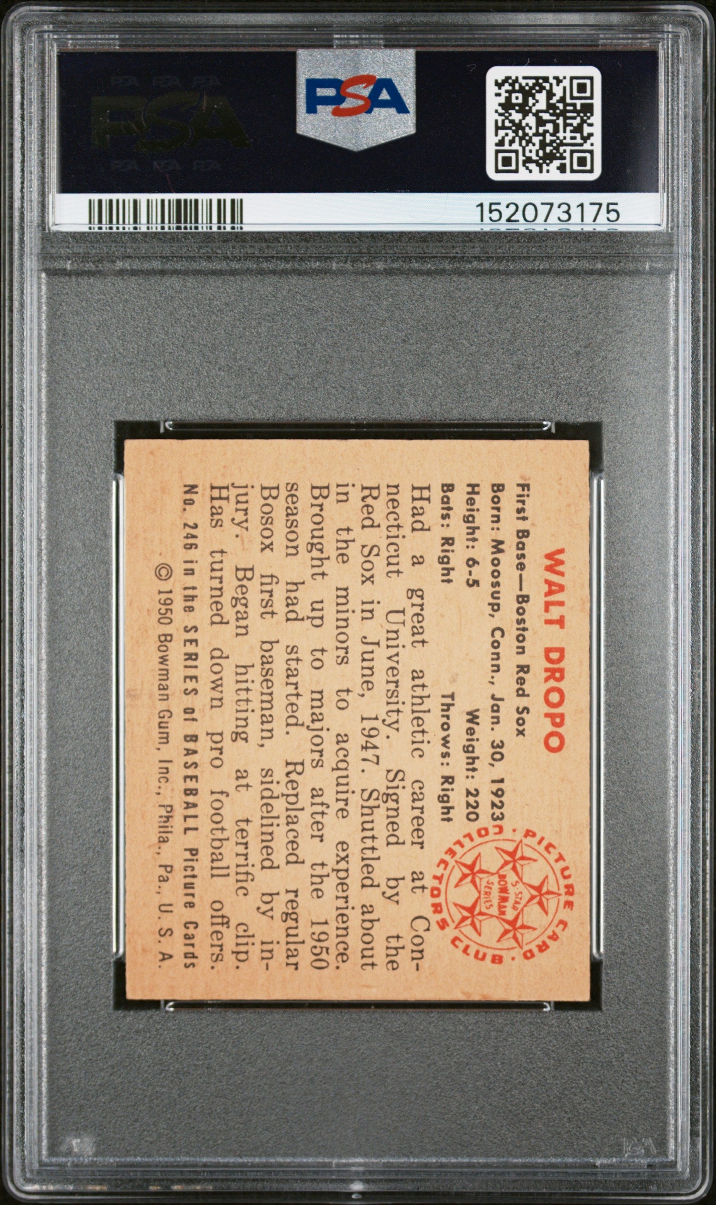 1950 Bowman #246 Walt Dropo Rookie Red Sox PSA 6