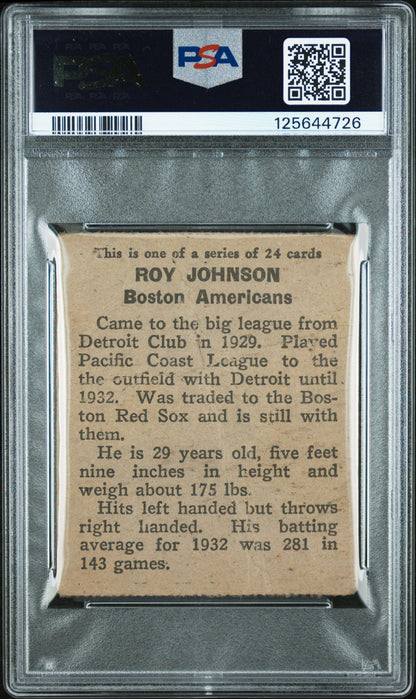 1933 Eclipse Import Roy Johnson Red Sox PSA 1