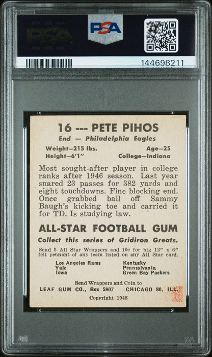 1948 Leaf #16 Pete Pihos Rookie Blue Jersey Number Eagles PSA 5