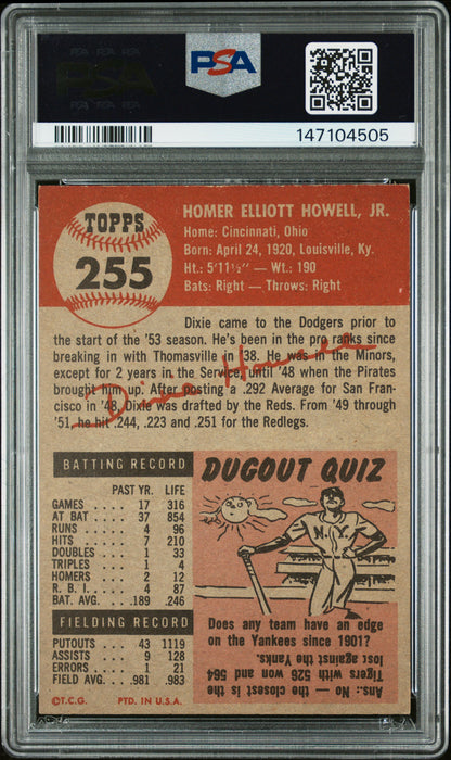 1953 Topps #255 Dixie Howell Short Print Dodgers PSA 7