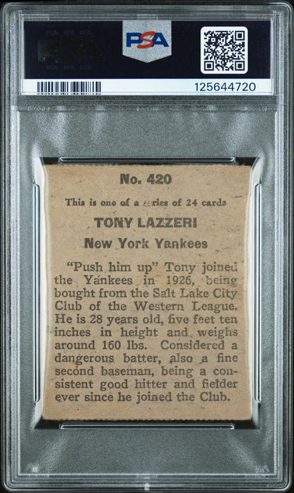 1933 Eclipse Import #420 Tony Lazzeri Yankees PSA 3