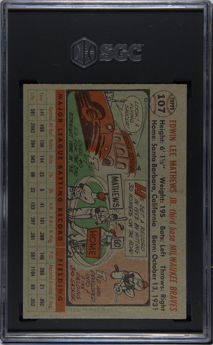 1956 Topps #107 Ed Mathews Gray Back Braves SGC 6