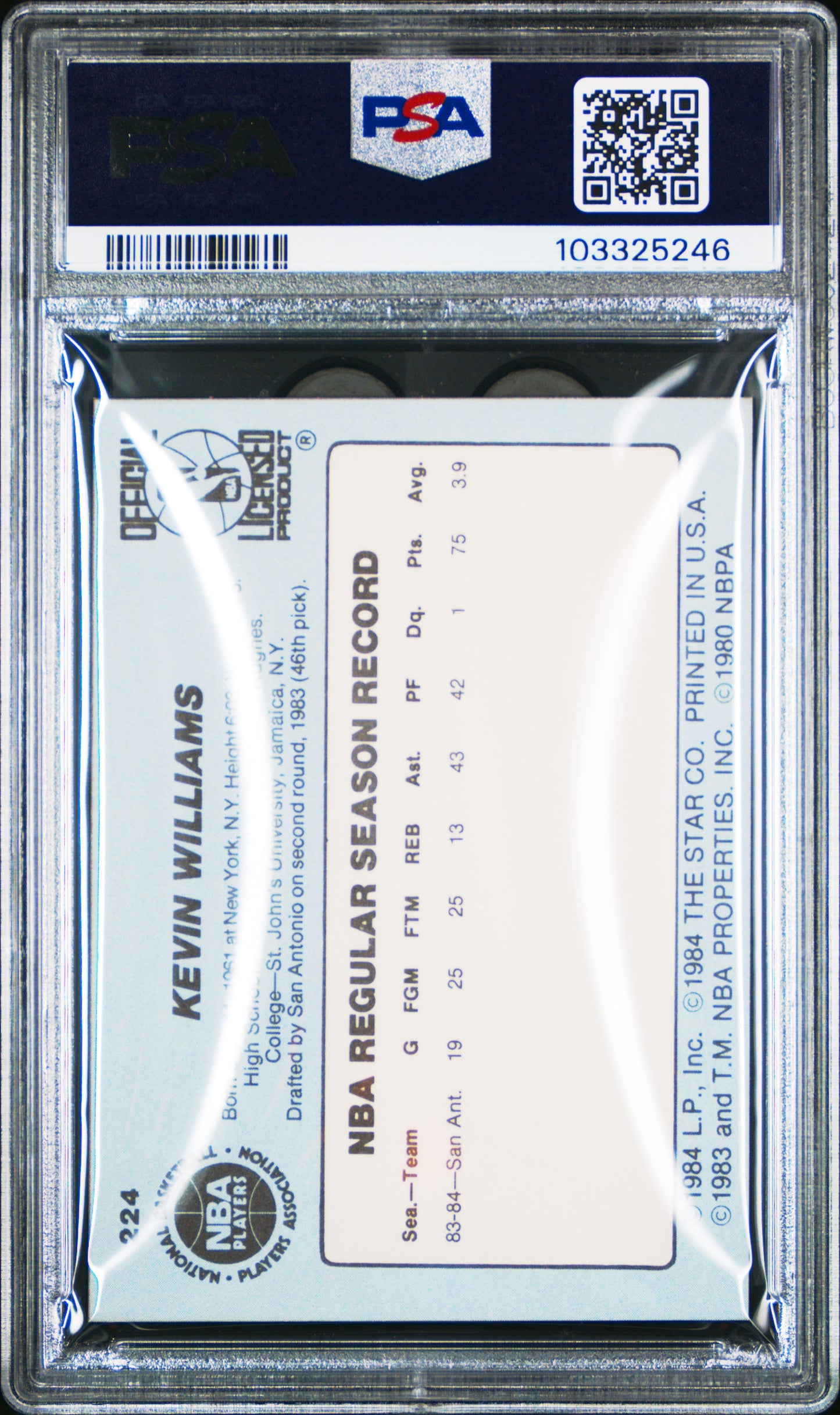 1984 Star #224 Kevin Williams Cavaliers PSA 6