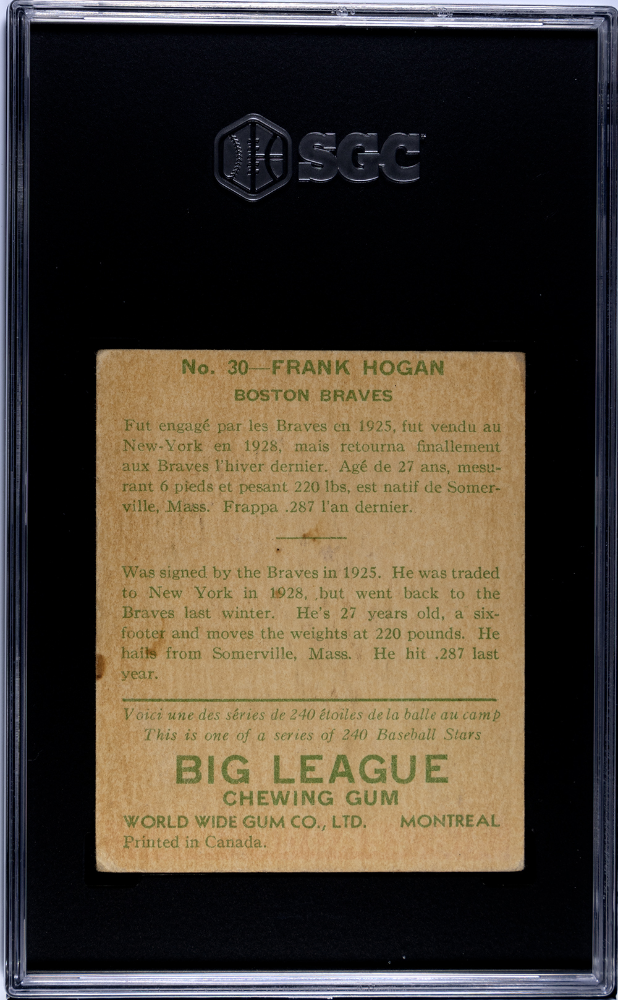 1933 Goudey World Wide Gum Co. #30 Frank Hogan Braves SGC 3