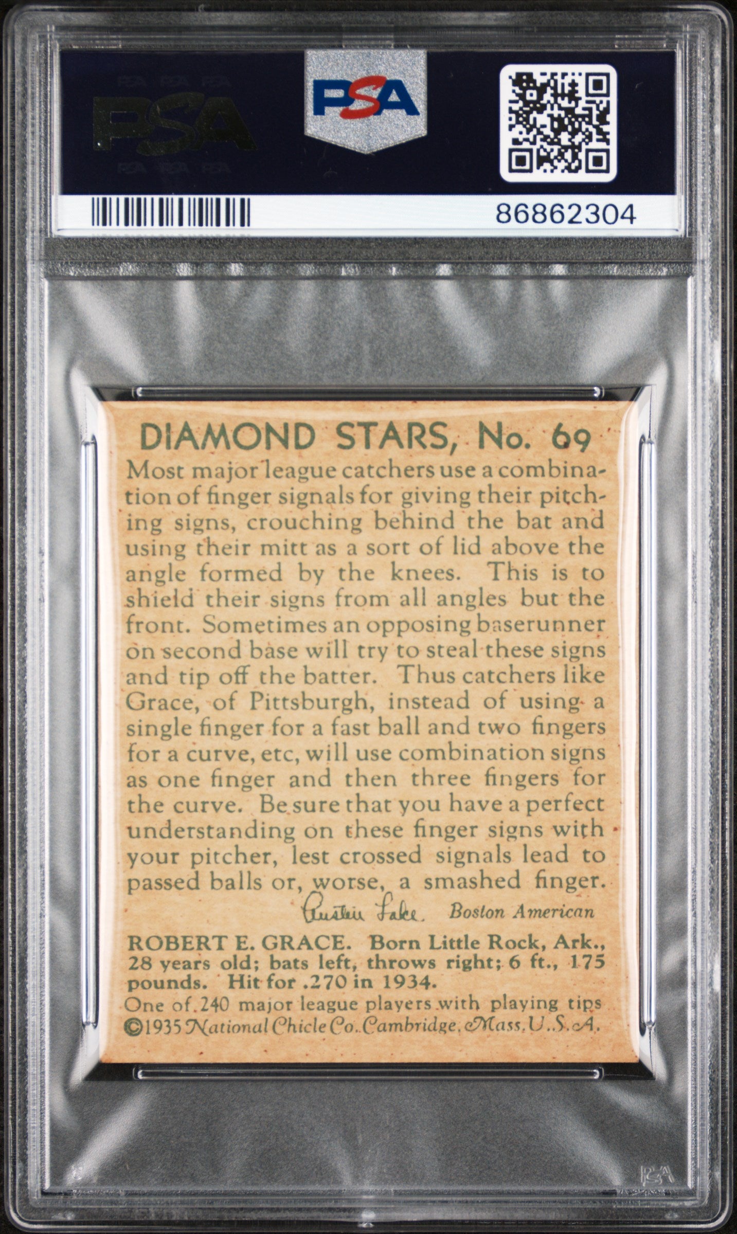 1935 Diamond Stars #69 Earl Grace Pirates PSA 8 (OC)