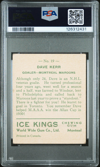 1933 World Wide Gum Ice Kings #19 Dave Kerr Rookie English Only PSA 2