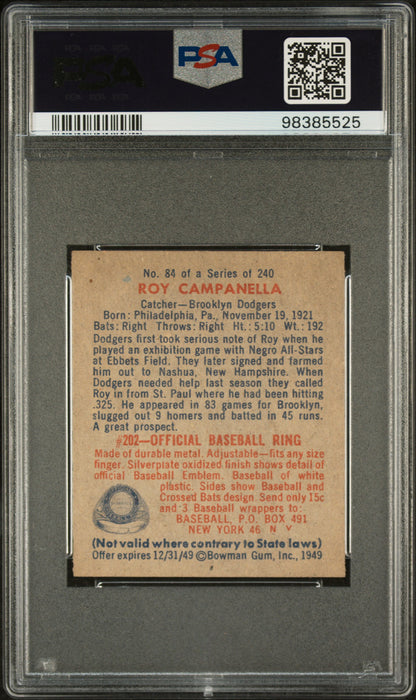 1949 Bowman #84 Roy Campanella Rookie HOF Dodgers PSA 5 MBA Silver Diamond