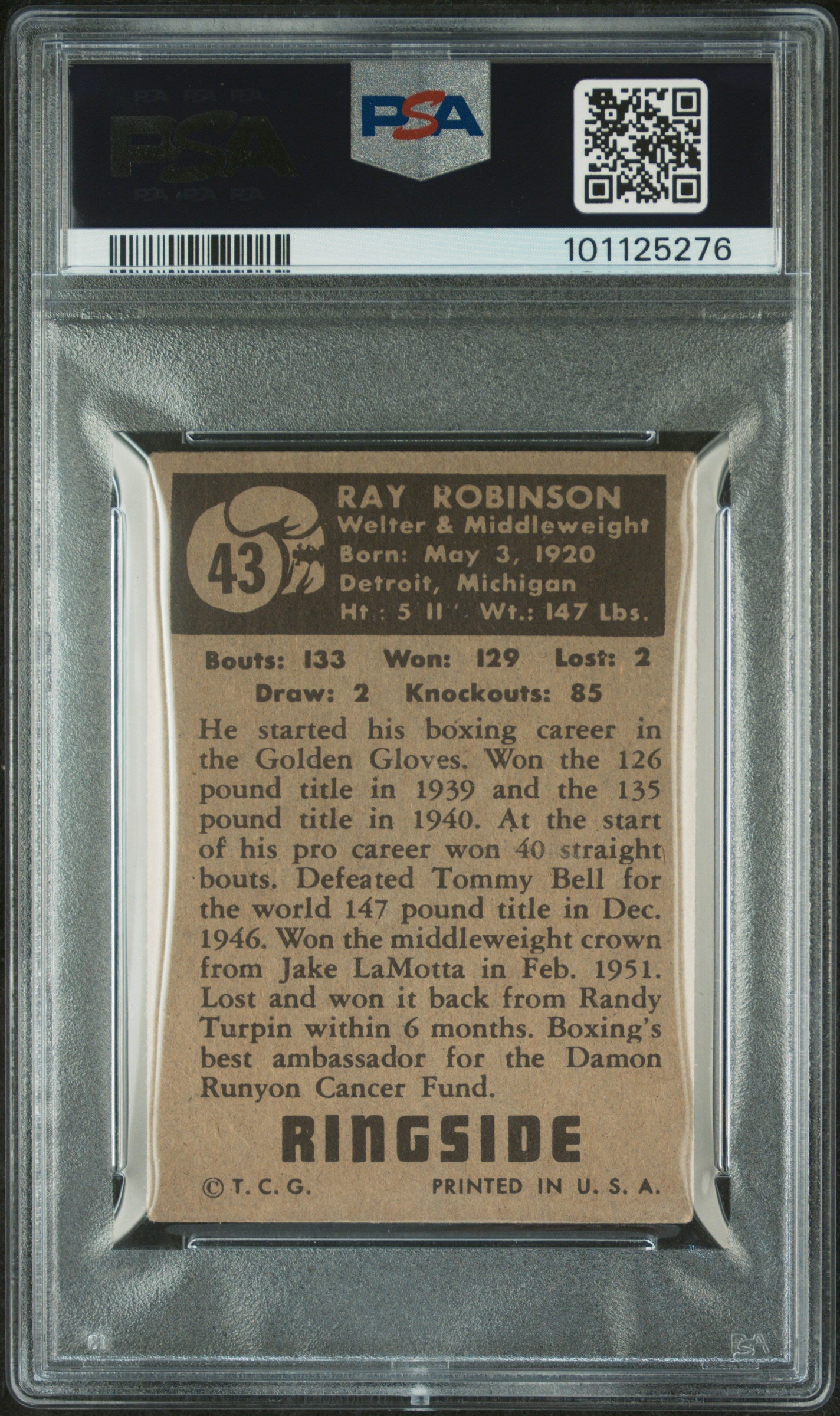 1951 Topps Ringside #43 Ray Robinson PSA 2