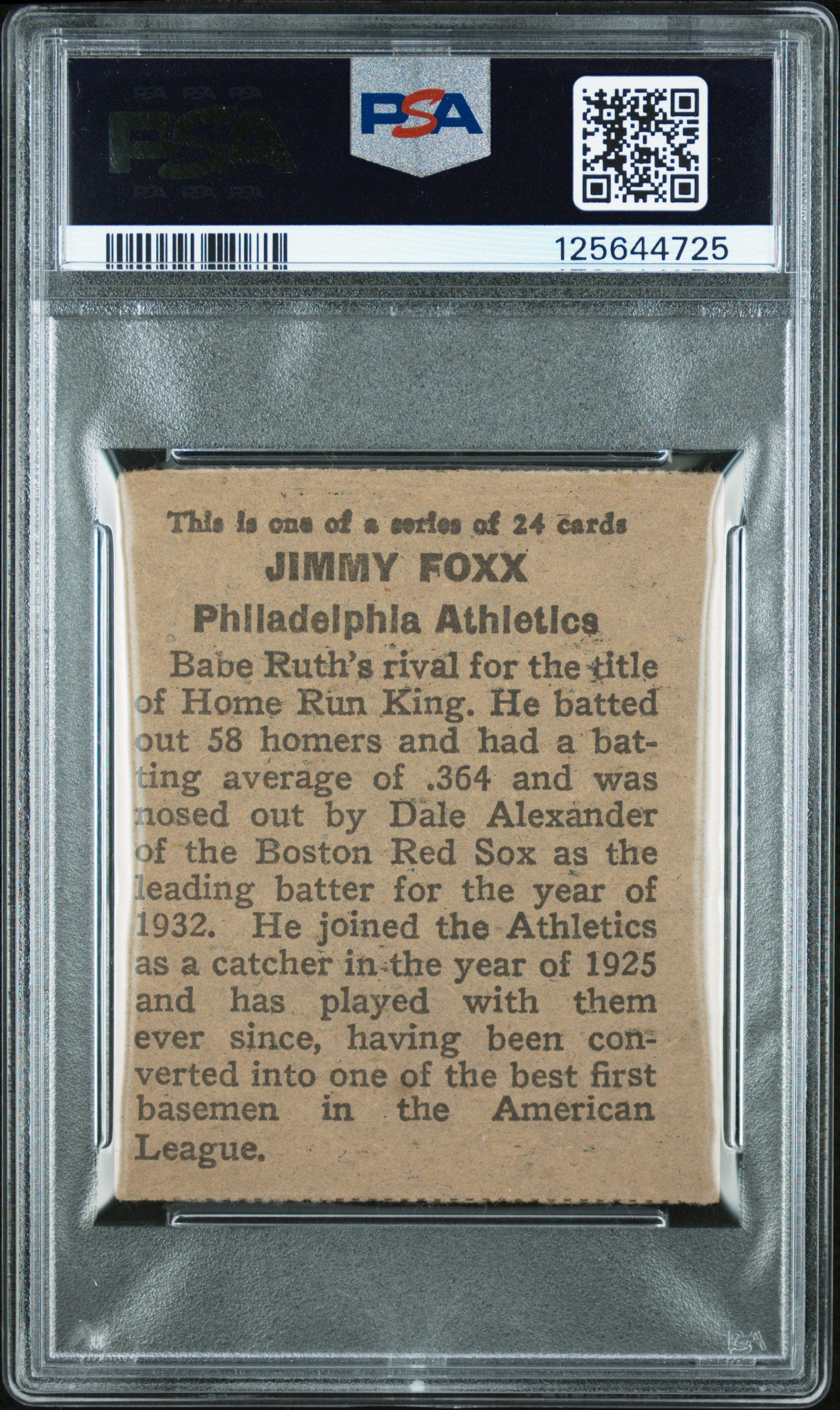 1933 Eclipse Import Jimmie Foxx Athletics PSA Authentic