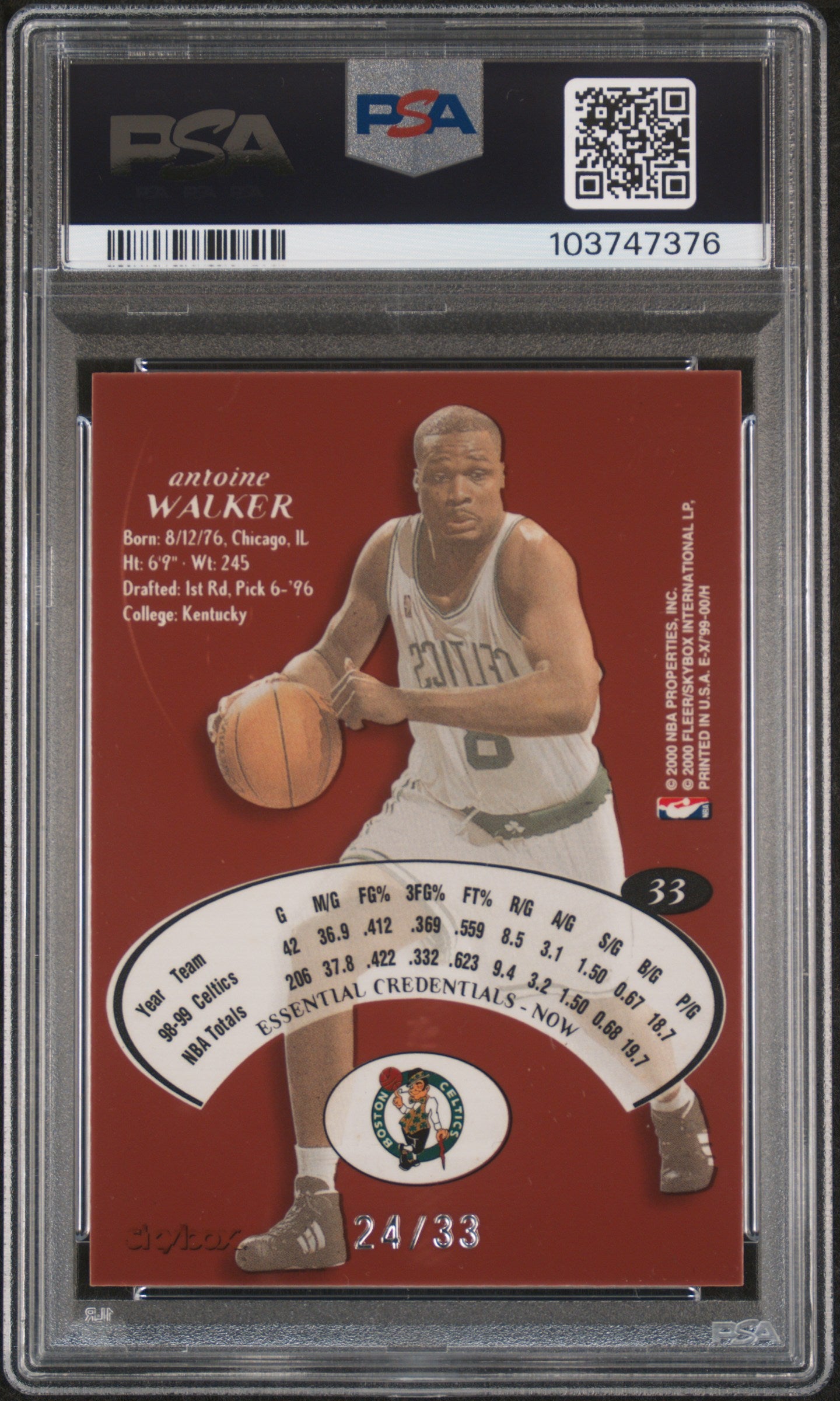 1999 Skybox E-X Essential Credentials Now #33 Antoine Walker Celtics /33 PSA 6