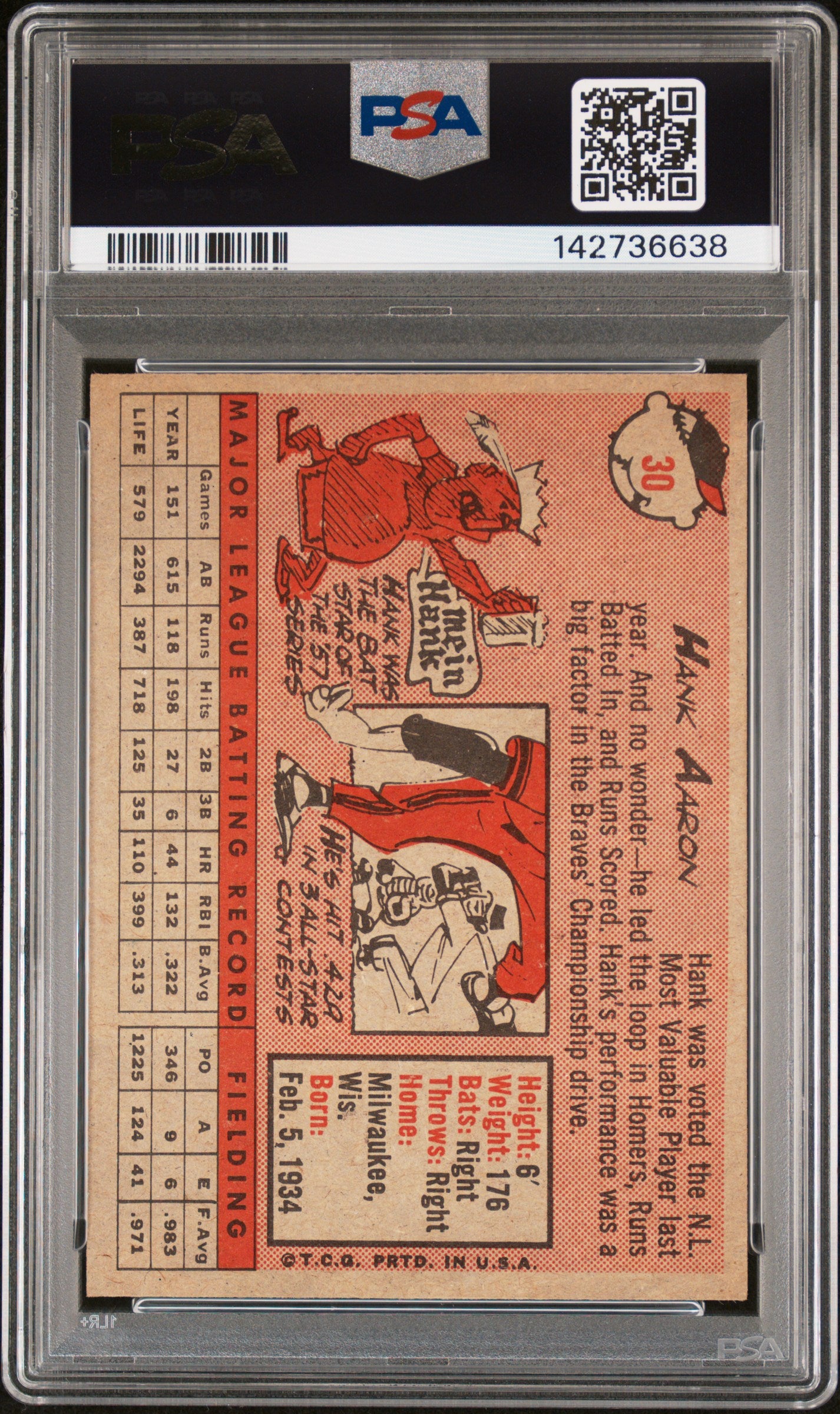 1958 Topps #30 Hank Aaron Yellow Name Error Variation Braves PSA 5