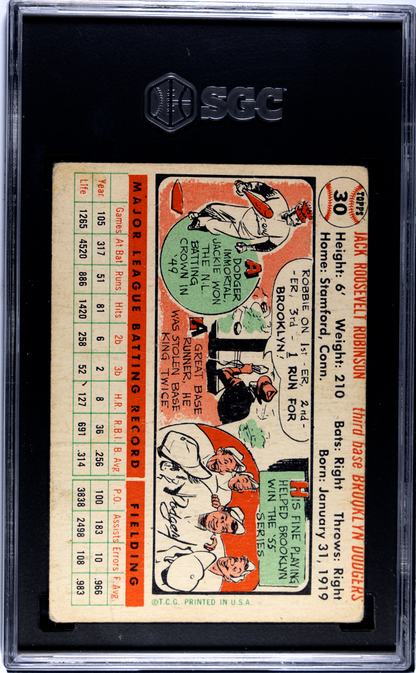 1956 Topps #30 Jackie Robinson White Back Dodgers SGC 2.5 Well Centered