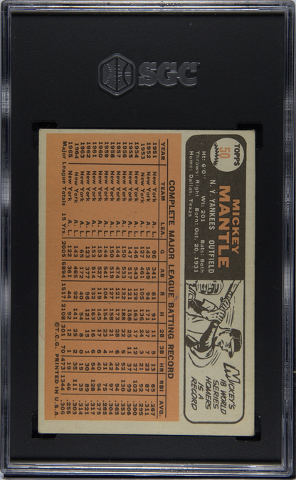1966 Topps #50 Mickey Mantle Yankees SGC 4.5