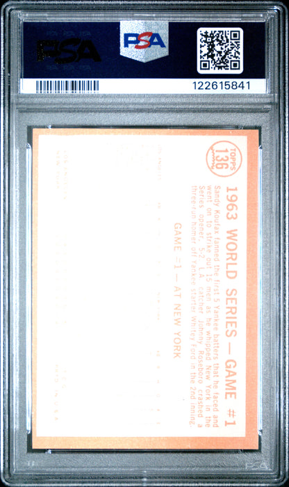 1964 Topps #136 World Series Game 1 Sandy Koufax Strikes Out 15 PSA 7
