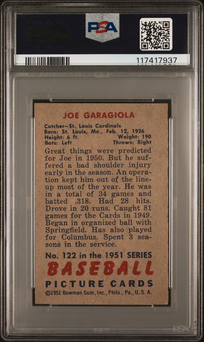 1951 Bowman #122 Joe Garagiola Rookie Cardinals PSA 7
