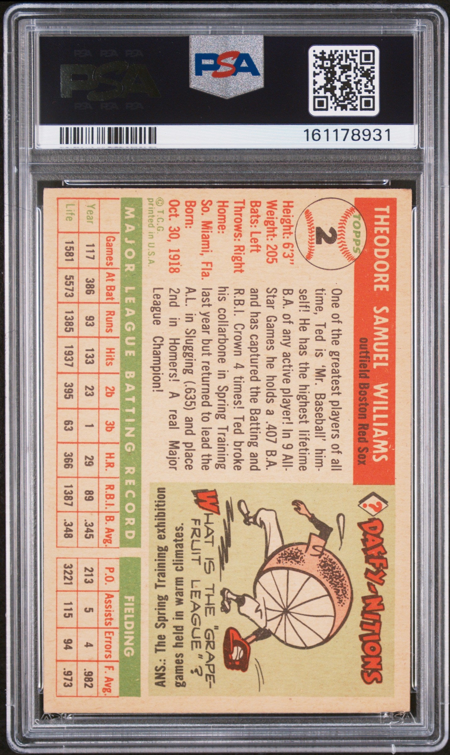 1955 Topps #2 Ted Williams Red Sox PSA 5
