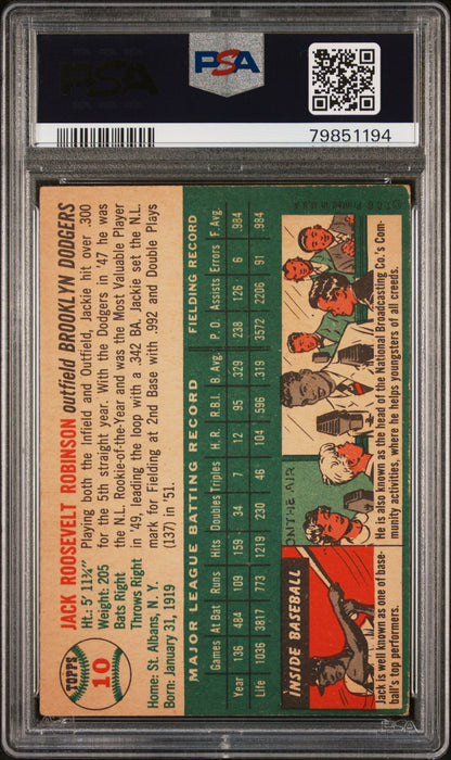 1954 Topps #10 Jackie Robinson Dodgers PSA 3.5