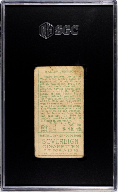 T205 Walter Johnson Washington SGC 1.5 Sovereign Back