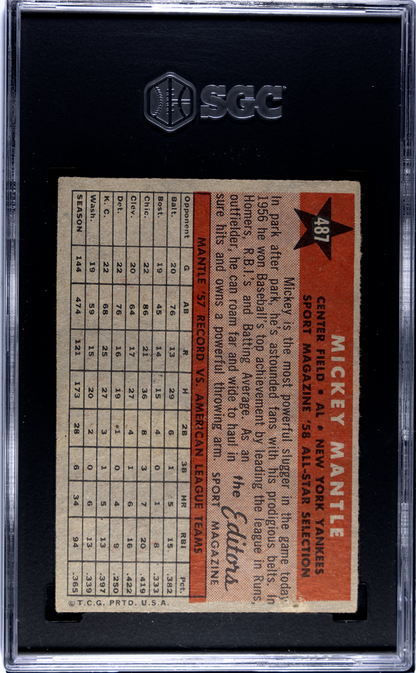 1958 Topps #487 Mickey Mantle All Star Yankees SGC 3
