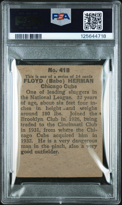 1933 Eclipse Import #418 Babe Herman Chicago PSA Authentic