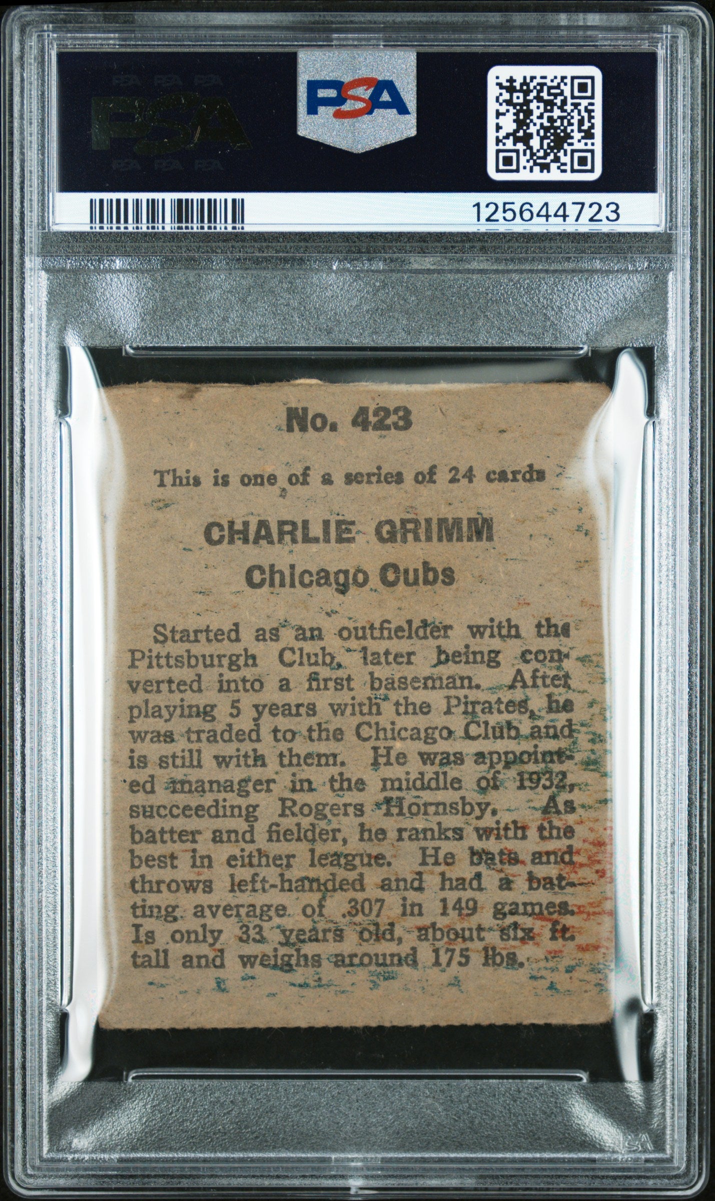 1933 Eclipse Import #423 Charles Grimm Chicago PSA 2.5