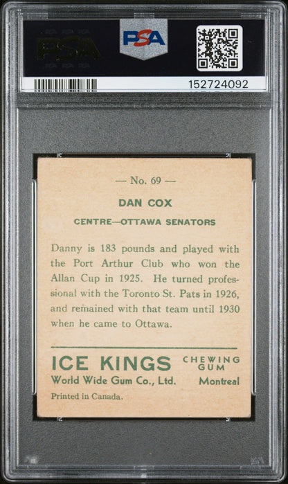 1933 World Wide Gum Ice Kings #69 Dan Cox English Only Senators PSA 3