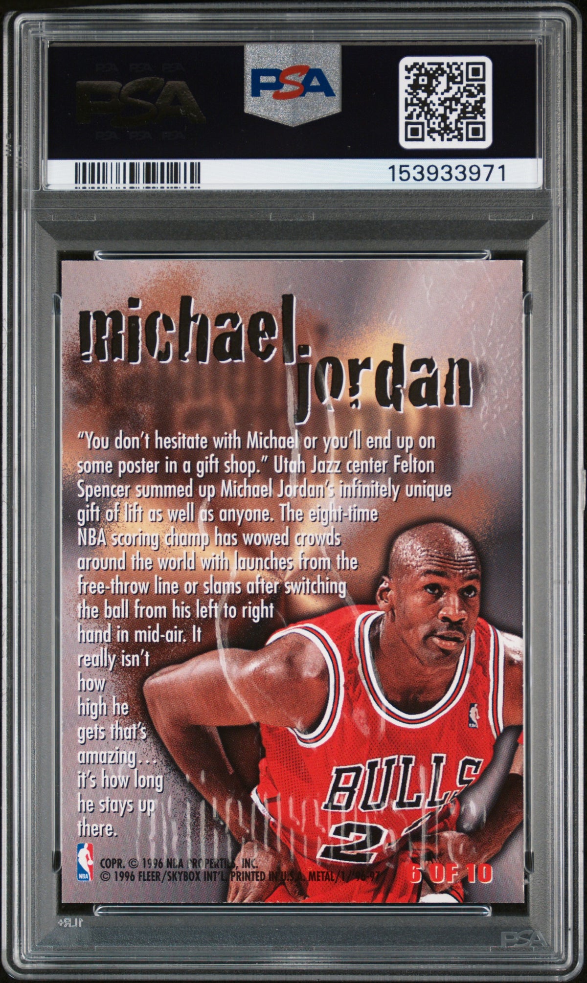 1996 Fleer Metal Steel Slammin' #6 Michael Jordan Bulls PSA 8