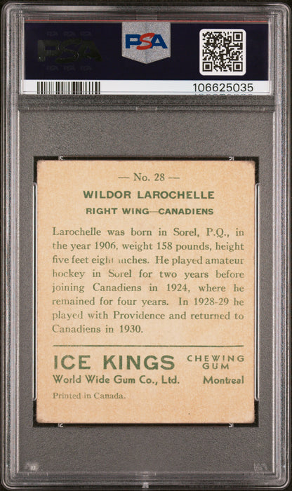 1933 World Wide Gum Ice Kings #28 Wildor Larochelle Rookie English Only PSA 2.5