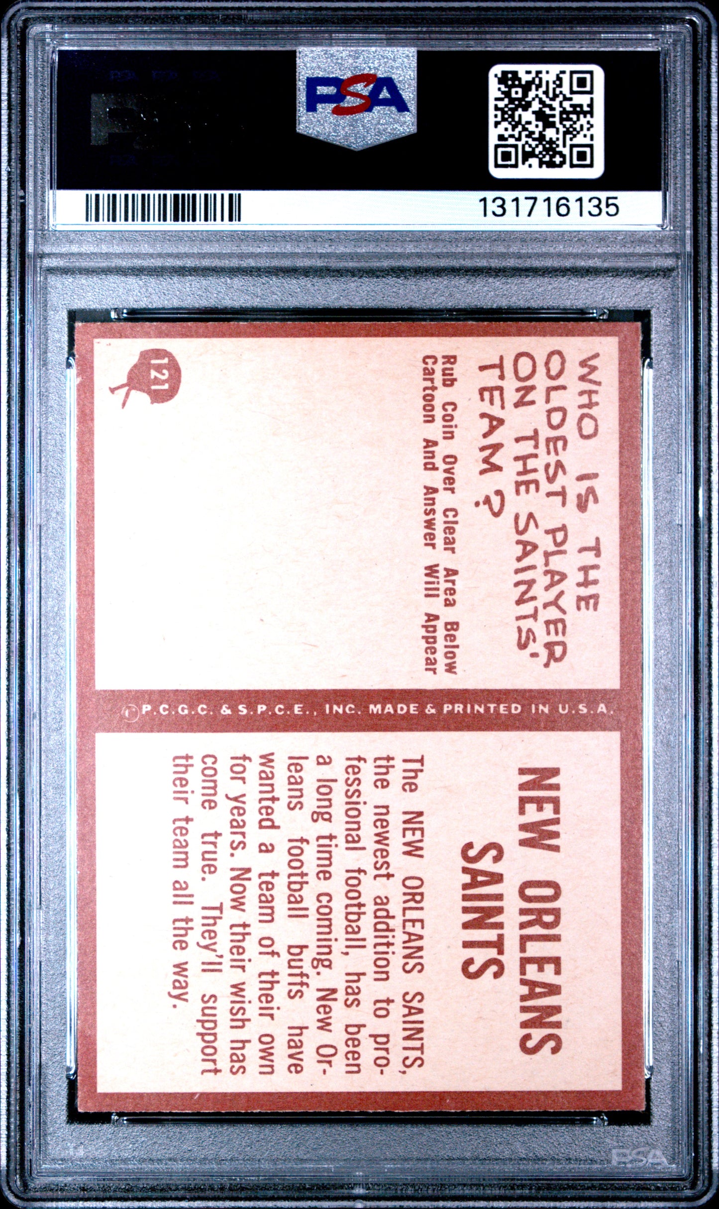 1967 Philadelphia #121 New Orleans Saints Insignia PSA 9 Pop 11