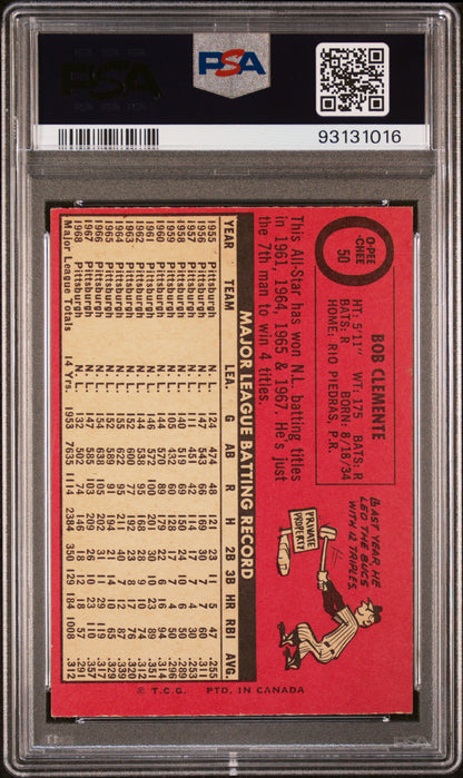 1969 OPC O-Pee-Chee #50 Roberto Clemente Pirates PSA 7