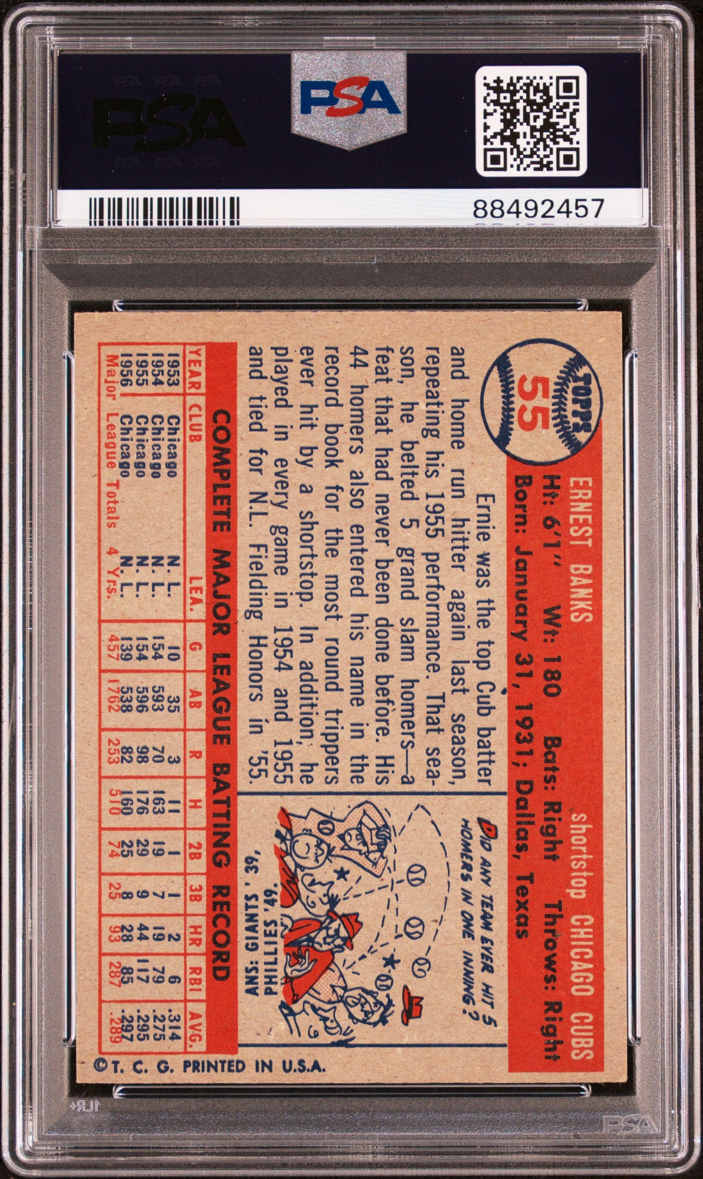 1957 Topps #55 Ernie Banks Cubs PSA 6