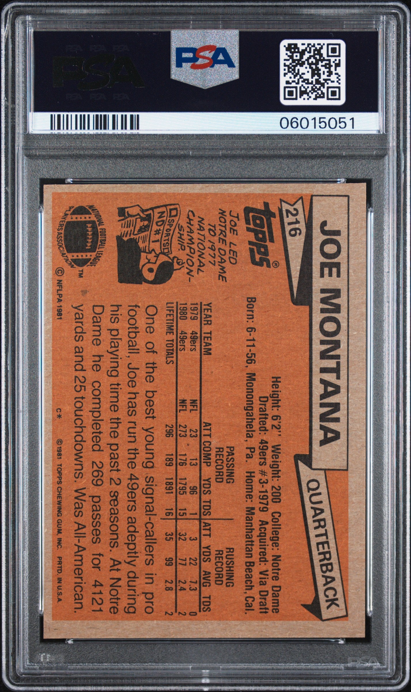 1981 Topps #216 Joe Montana Rookie HOF 49ers PSA 9
