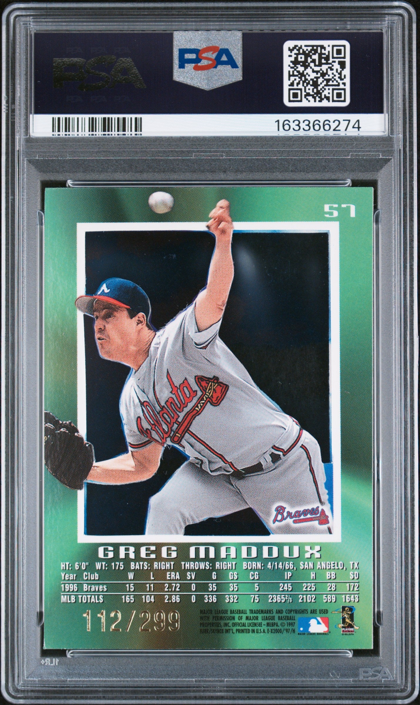 1997 Skybox E-X 2000 Credentials #57 Greg Maddux Braves /299 PSA 6
