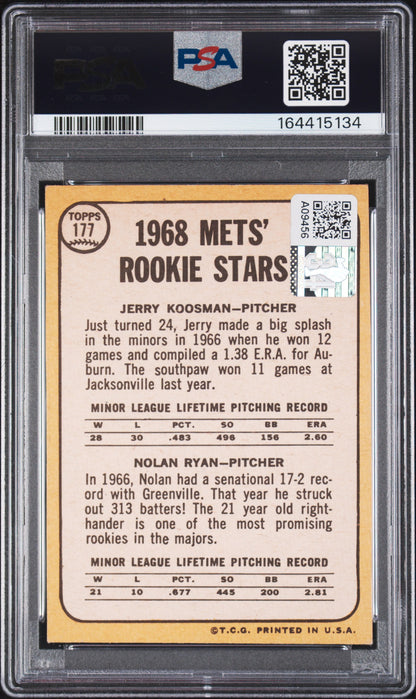 1968 Topps #177 Nolan Ryan Rookie HOF Signed w (2) Inscriptions PSA 4 Auto 10