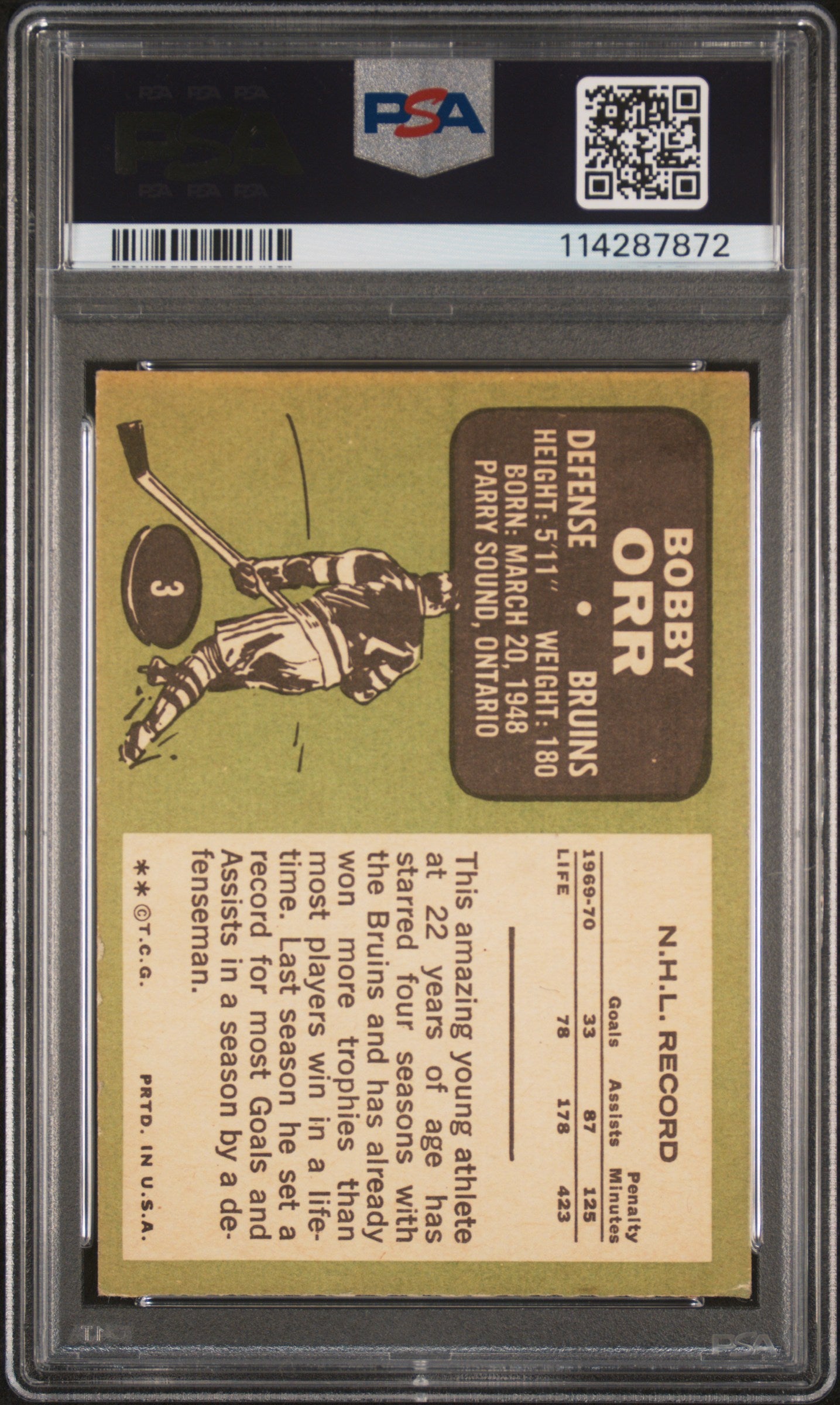 1970 Topps #3 Bobby Orr Bruins PSA 4
