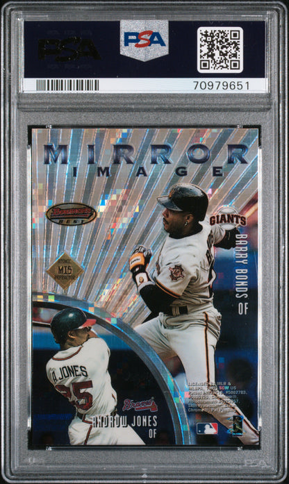 1997 Bowman's Best Mirror Image #MI5 Griffey JR. B. Bonds Atomic Refractor PSA 9