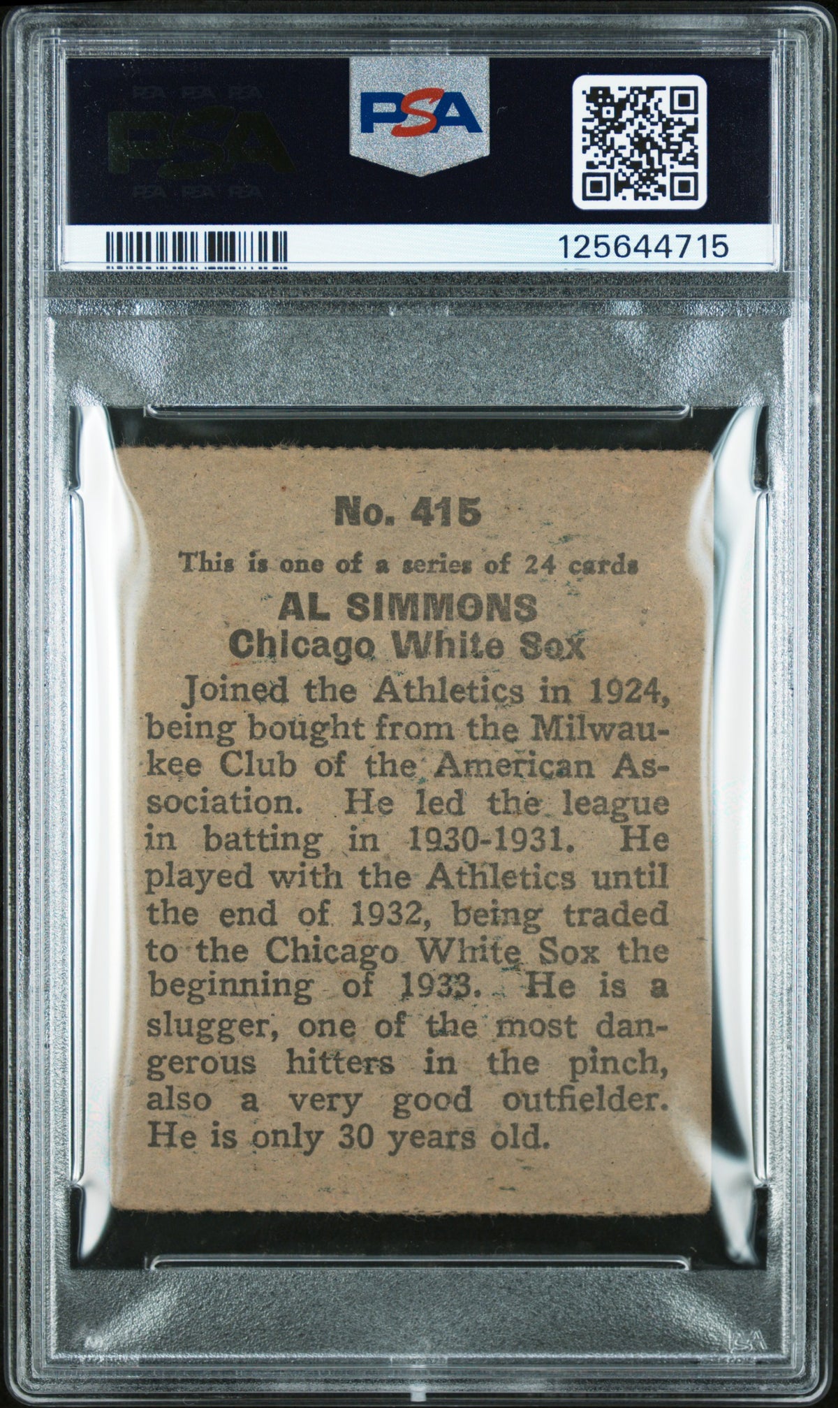 1933 Eclipse Import #415 Al Simmons PSA 3