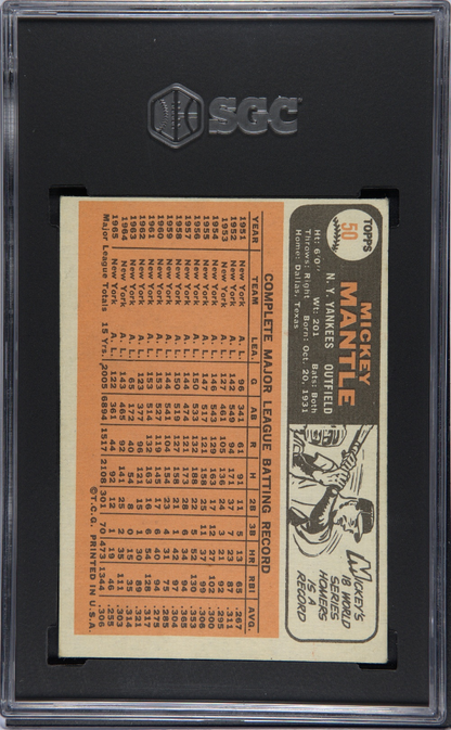 1966 Topps #50 Mickey Mantle Yankees SGC 4.5