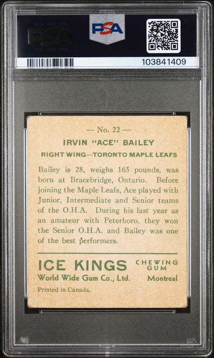 1933 World Wide Gum Ice Kings English Only #22 Ace Bailey Maple Leafs PSA 1.5