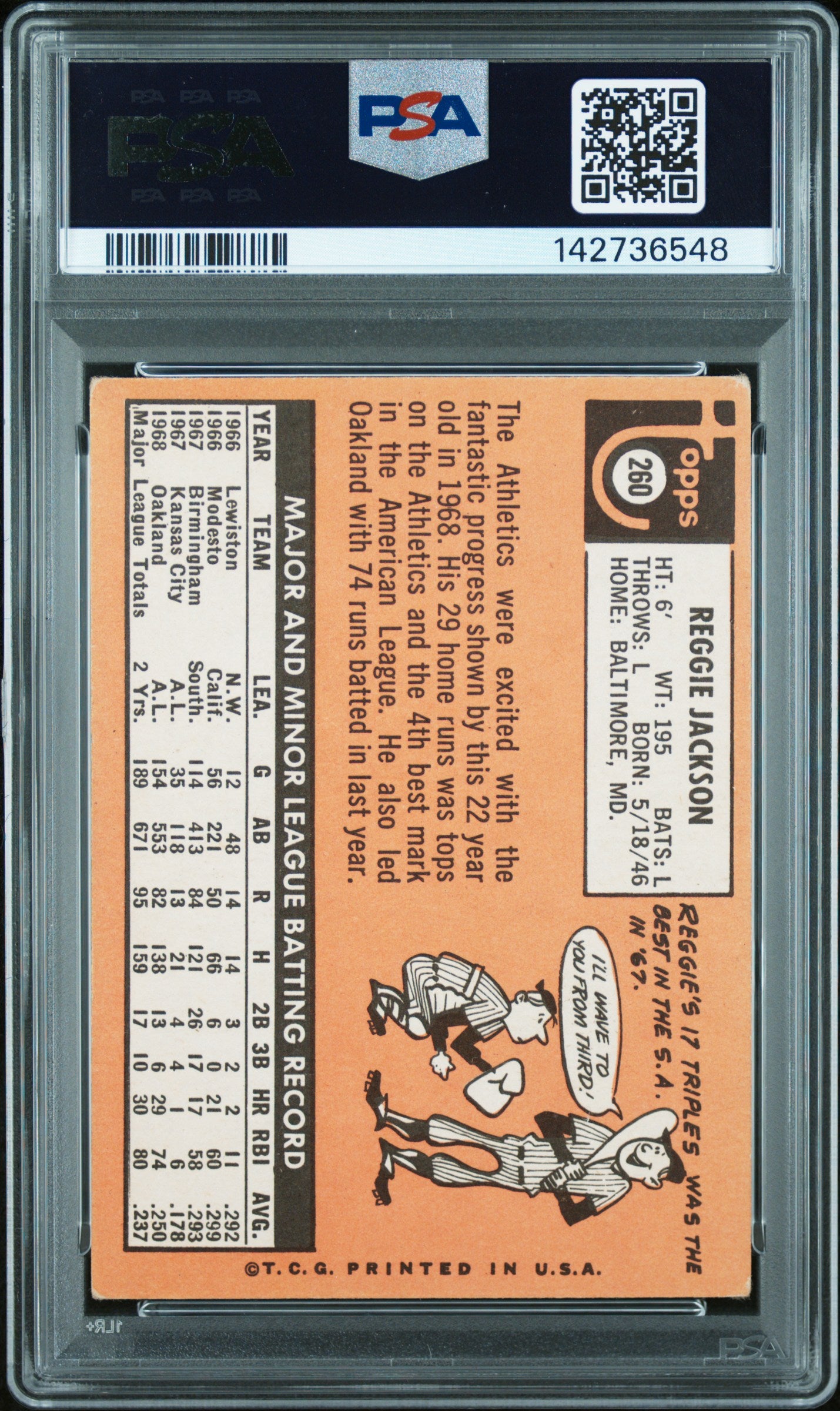 1969 Topps #260 Reggie Jackson Rookie HOF Signed PSA Auto 10